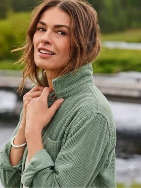 VTG ‘90s L.L. Bean Sage Green Corduroy Shirt Jacket Shacket Sz M Outdoor Casual